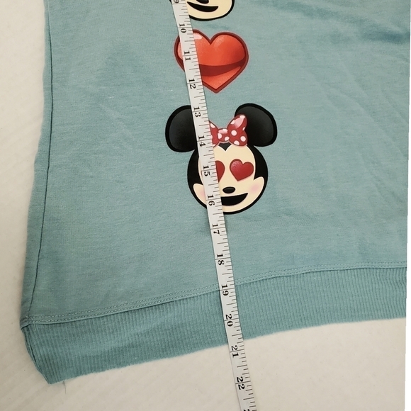 Disney Sweater Womens Small Teal Blue Mickey & Minnie Mouse Emoji Crew Neck - Picture 10 of 10